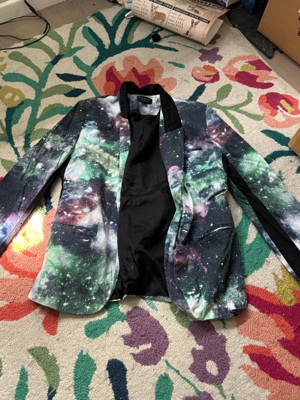 Topshop galaxy print tuxedo jacket in Size 6